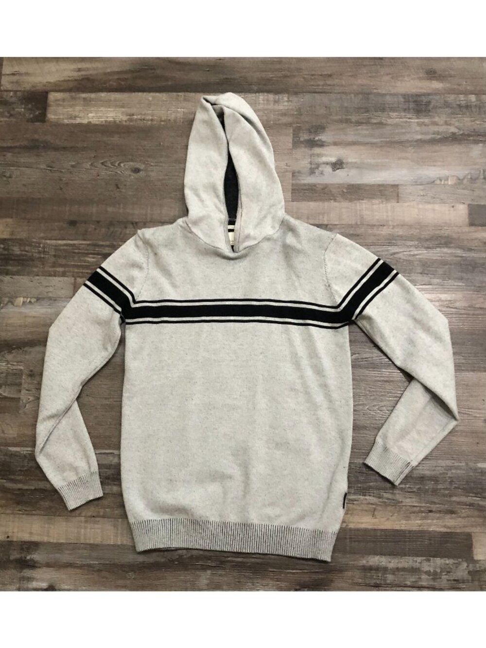 Scott James Mens Medium Gray with Black Striped Hoodie Hooded Sweatshirt